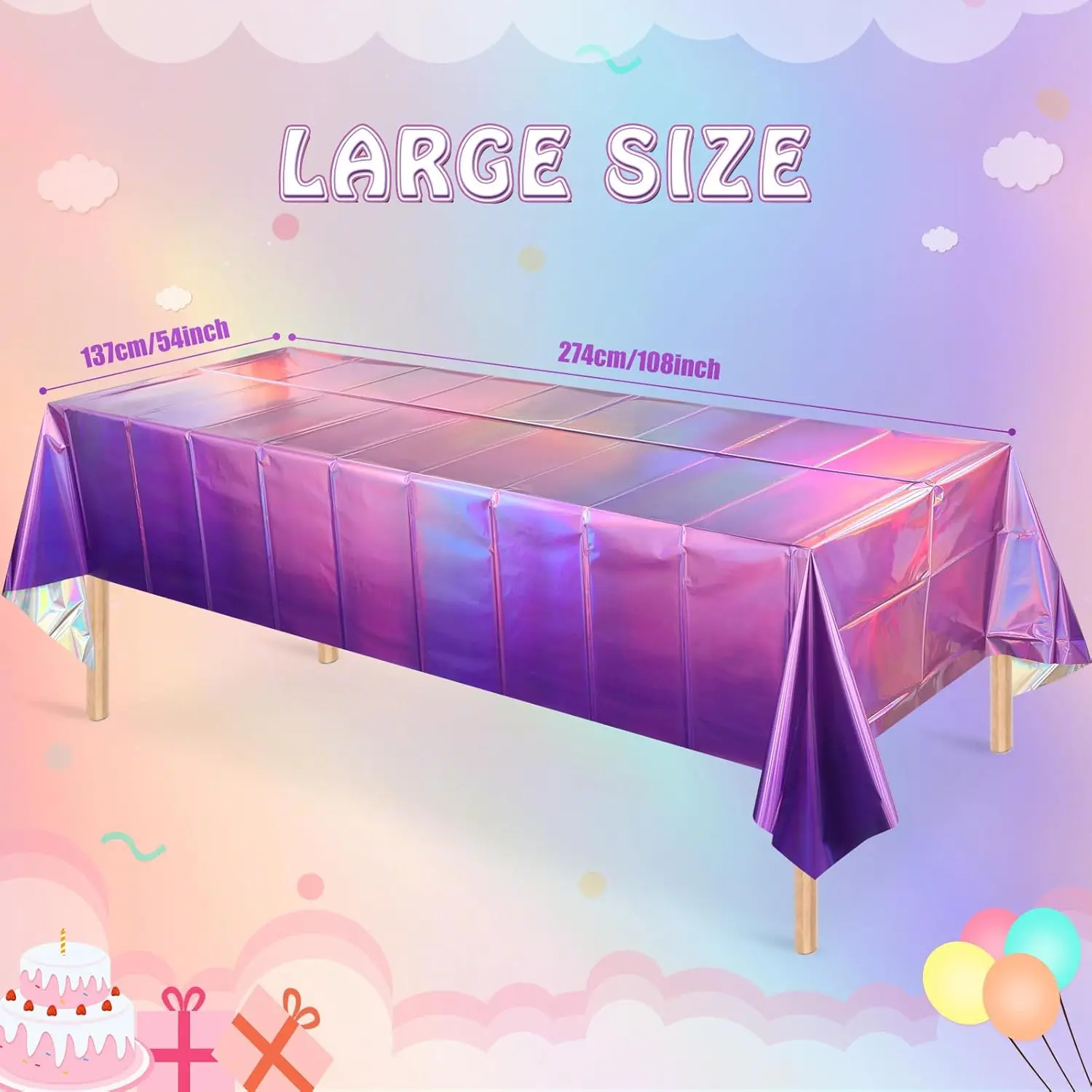 Waterproof Dinner Custom Rectangular Pvc Plastic Print Lridescent Laser Colorful Purple Disposable Table Tablecloth For Party