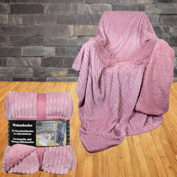 Double Layer Reversible Sherpa Microfiber Knitted Jacquard Style Flannel Blanket Throw Bedding Decoration Soft Cozy Cuddling