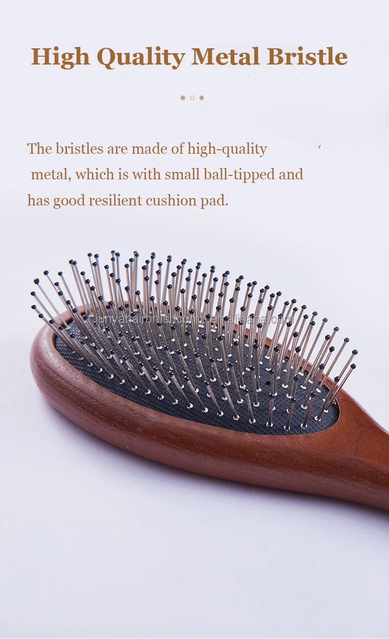 oem wooden hairbrush fashion metal bristle