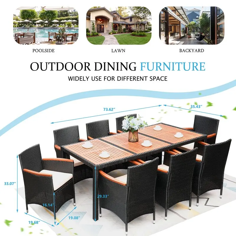 outdoor furniture set rectangular dinning table rattan dinning set