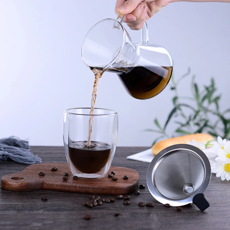 Hot Selling High Temperature Hand-made Funnel Filter Silica Gel Glass Coffee Pot Rubber Wood Tea and Coffee Pot