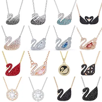 Wholesale Customized Fashion Jewelry Necklace Dazzling Swan Jewelry Collection Blue Pink Clear Crystal Swan Necklace Choker