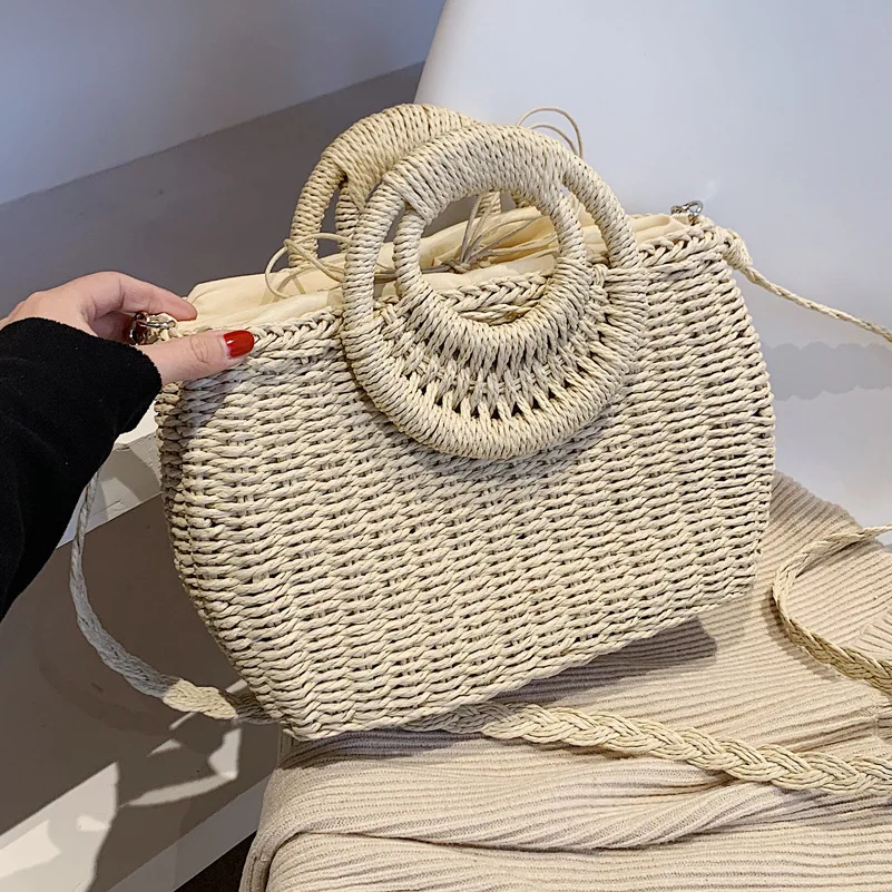wholesale straw bags New Design Ladies Fashion Handbag beach bag handmade large Woven straw tote bag  fashion ladies