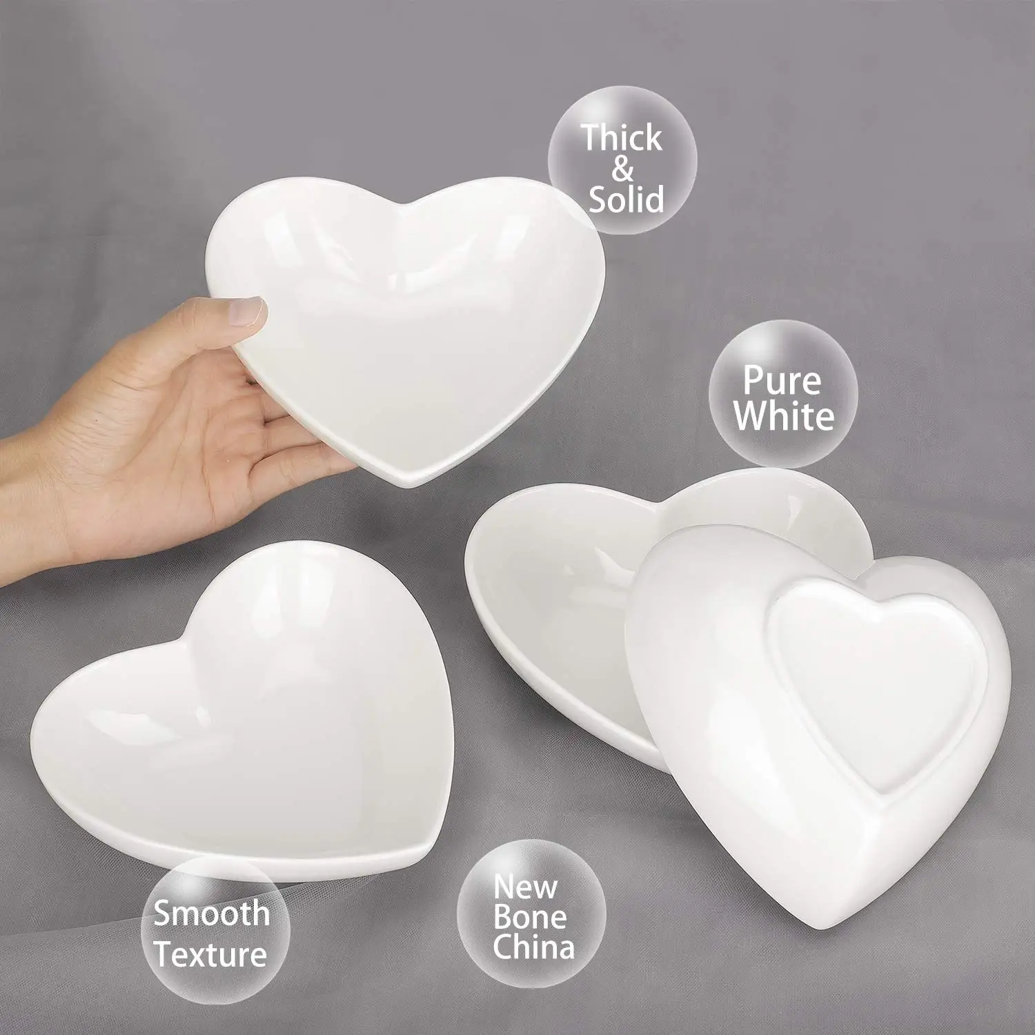 Hot Sale Ceramic Soup and Cereal Bowls Set Heart-Shaped Porcelain Soy Sauce Mini Side Seasoning Jam Dessert Party Dish manufacture