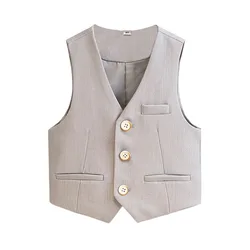 2023 New Vintage Waistcoats Children Vest Boys Cool Fashion Personality Sleeveless Jacket Girls Boutique Cotton Vests
