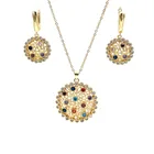 Wedding Jewelry 2021 Colourful Luxury Gold Plated ZC Bridal Wedding Bracelet Ring Necklace Earrings Jewelry Set