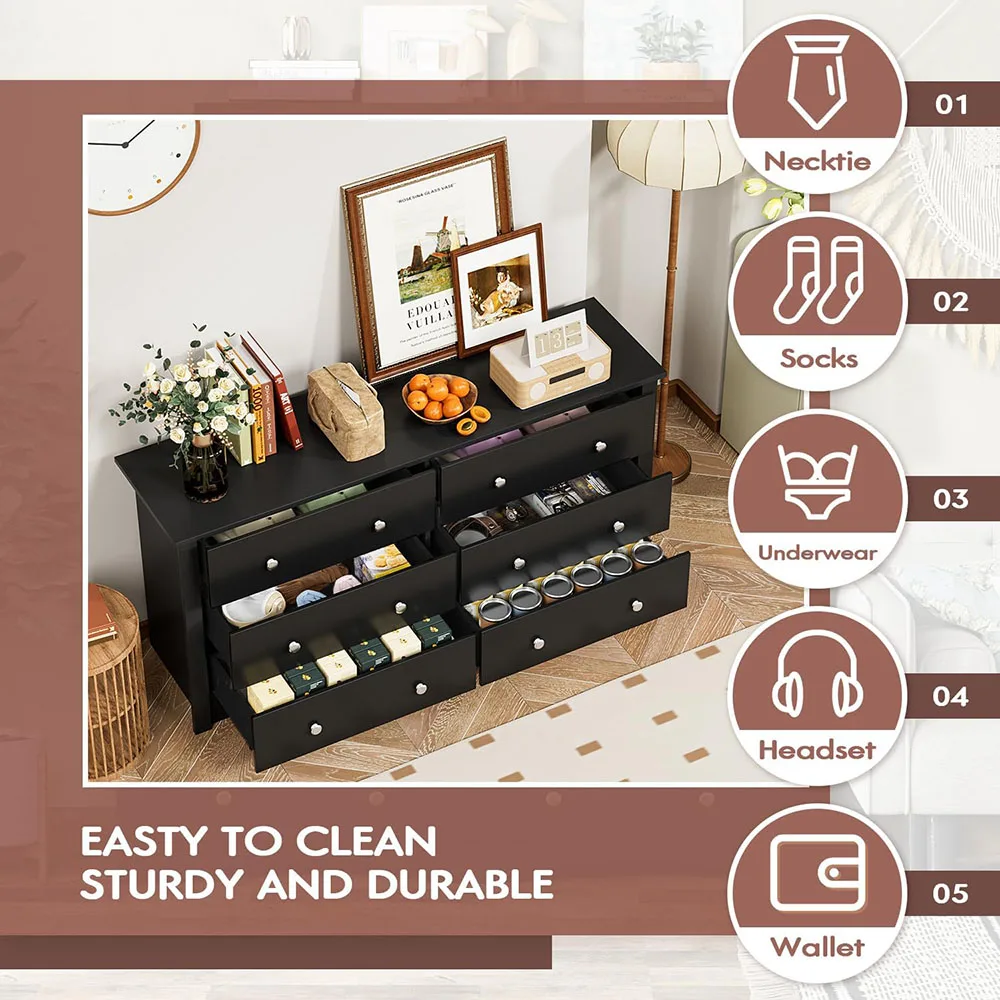 product wood chest of drawers 6 drawer modern bedroom storage tower with closet organizer black-5