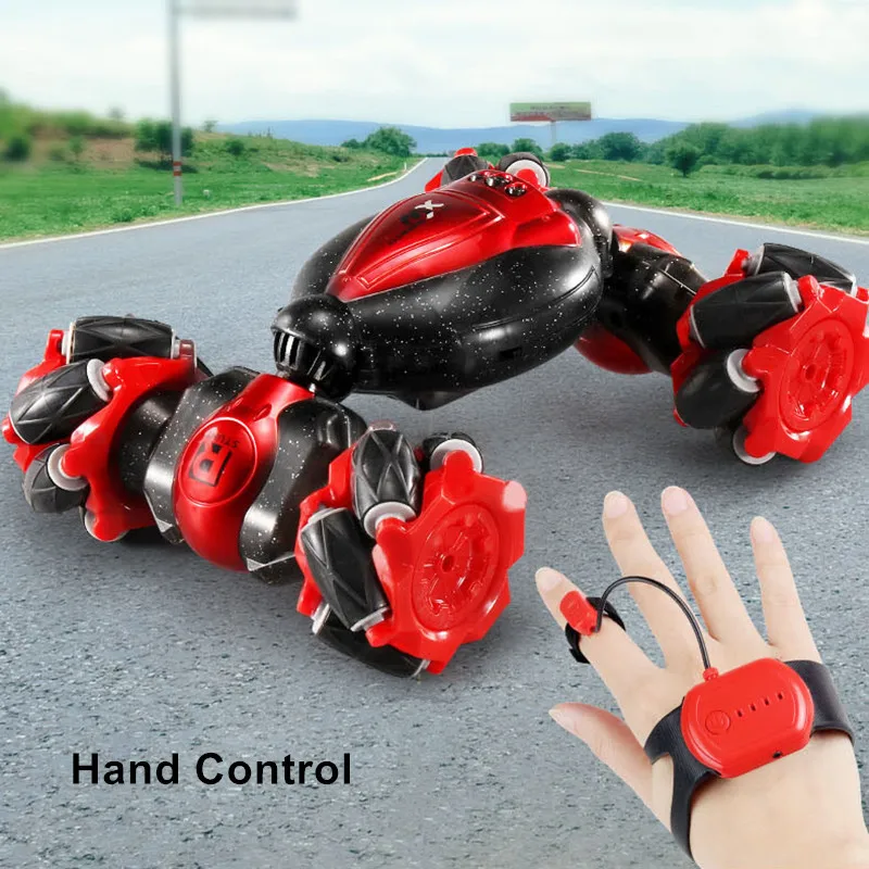 2.4GHZ Rc Stunt Twist Car Watch Gesture Sensing Remote Control Twisting Vehicle Double Sided Toy Car with Music Lights