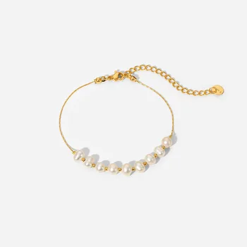 Freshwater Pearl Stainless Steel Bracelet Women Gift Dainty PVD 18k Gold Chain Bracelet