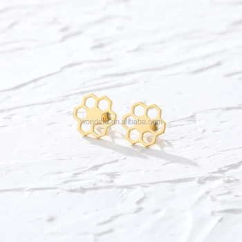 Christmas Honeycomb Earrings Stud Stainless Steel Jewelry, Geometric Earrings For Women