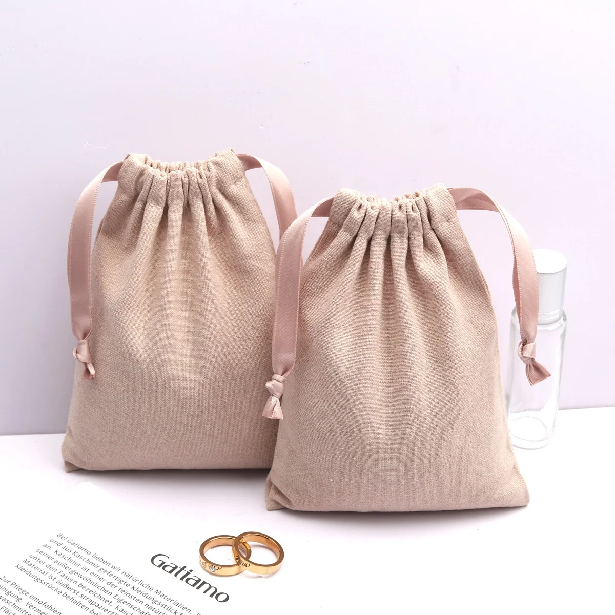 Wholesale Cotton Linen Jewelry Pouch Gift Perfume Cosmetic Packing Drawstring Muslin Bag
