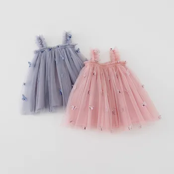 Cute Baby Girl Dress Butterfly Suspender Dress Mesh Ball Gown Dress Sweet Princess Children's Clothing
