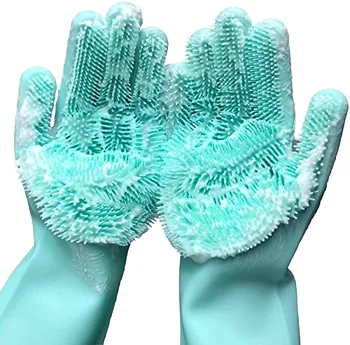 Silicone Heat-Resistant Dishwashing Gloves Scrubber Medium Thickness Kitchen Washing Gloves Cleaning Brush Sponge Winter