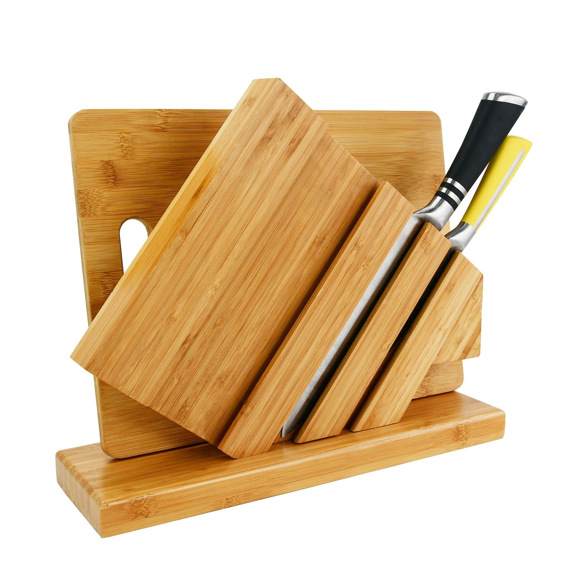 Bamboo Large Magnetic Knife Block Holder Powerful Kitchen Organizer For Storage With Cutting Board