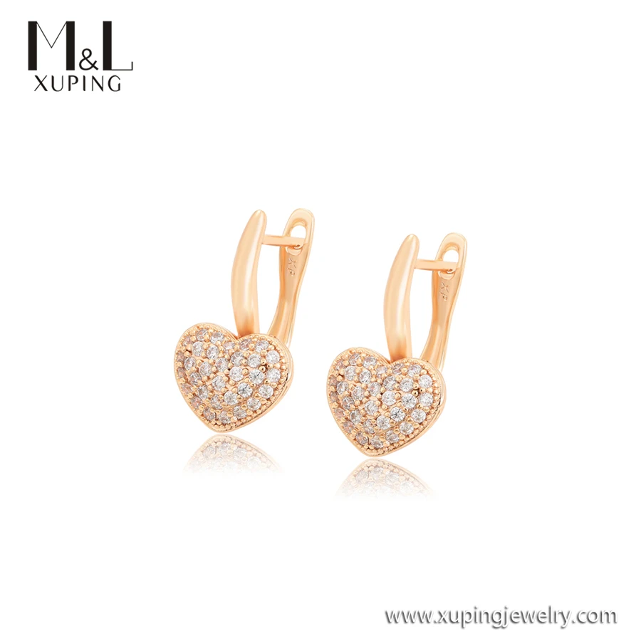 ML71884 XUPING ML Store American Fashion jewelry woman accessories 18K gold color Full diamond heart shape Hoop earrings