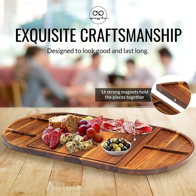 Multi-usage Acacia Wood Magnetic Charcuterie Board Cheese Board Large Bamboo Cheese Serving Cheese Tray Platter for Picnic Party