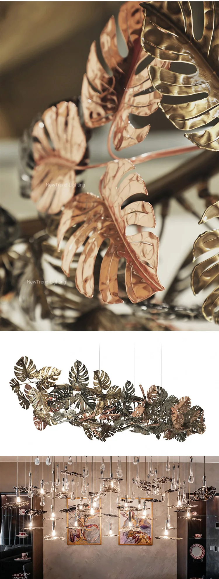 CPL-341 Nature Style Indoor Decoration Hanging Lighting Villa Hotel Hall Staircase Leaf Shape Led Chandelier details