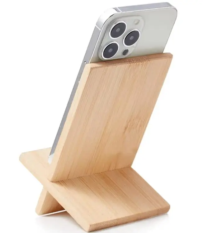 Europe Hot Sale Mobile Phone Holders Natural Bamboo Mobile Stand Phone Holder Easy To Use Custom Logo Holder