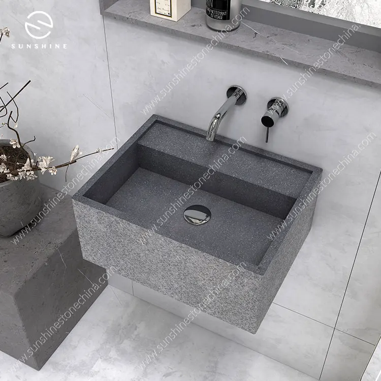 China Factory Black Granite Wall Mounted Sinks Stone Boards Jointed Wash Basin