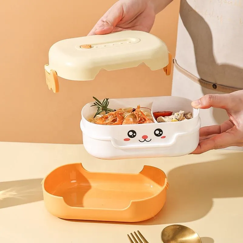 Eco Friendly Children Picnic Food Container Cute Kids Lunch Box Leakproof PP 2 Compartments Bento Box