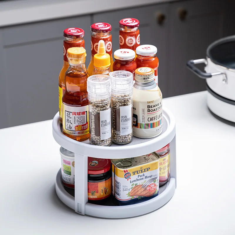 2 tier lazy susan turntable for kitchen cabinet rotating spice rack organizer coffee condiment organizer