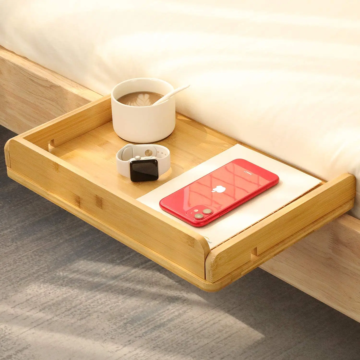 Bedside Easy To Assemble Tablet Computer Holder Can Hold Tissues With Cable Management Bedside Table Bamboo Storage Box