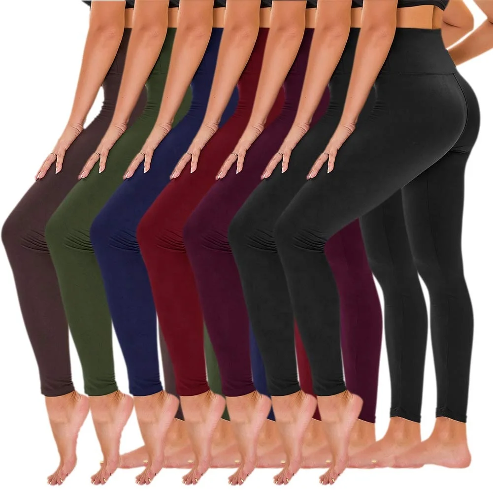 92% polyester 8% spandex yoga waist band buttery soft double brushed yiwu black solid color custom leggings for women