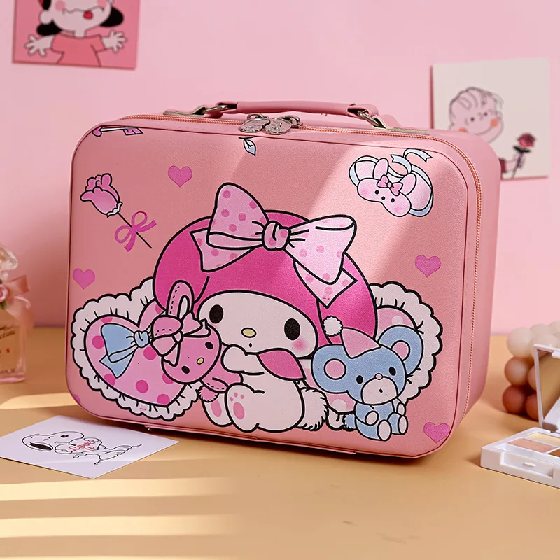 MB1 Sanrio Large Capacity Portable Cosmetic box Cute Kuromi PU Makeup Box With Mirror Melody Travel Storage Handbag