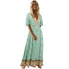 Long Skirt Unique Design Floral V-neck Ladies Long Skirt Printed Casual Maxi Dress