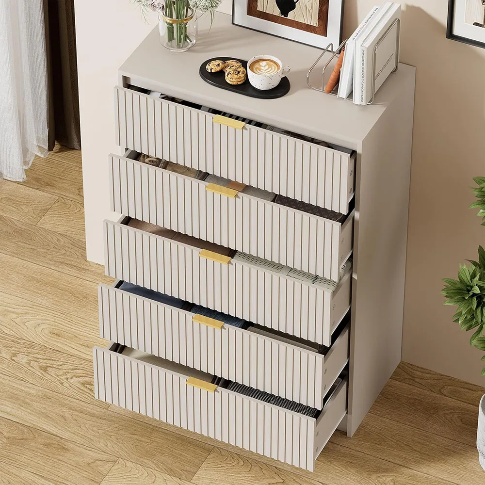 product modern 5 drawer dresser smooth slides golden handles wide chest drawers for bedroom living room wood materia-4