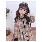 Girls Western Style Princess Dress For Girls Long Sleeve With Plaid Bow Spring And Autumn Princess Skirt