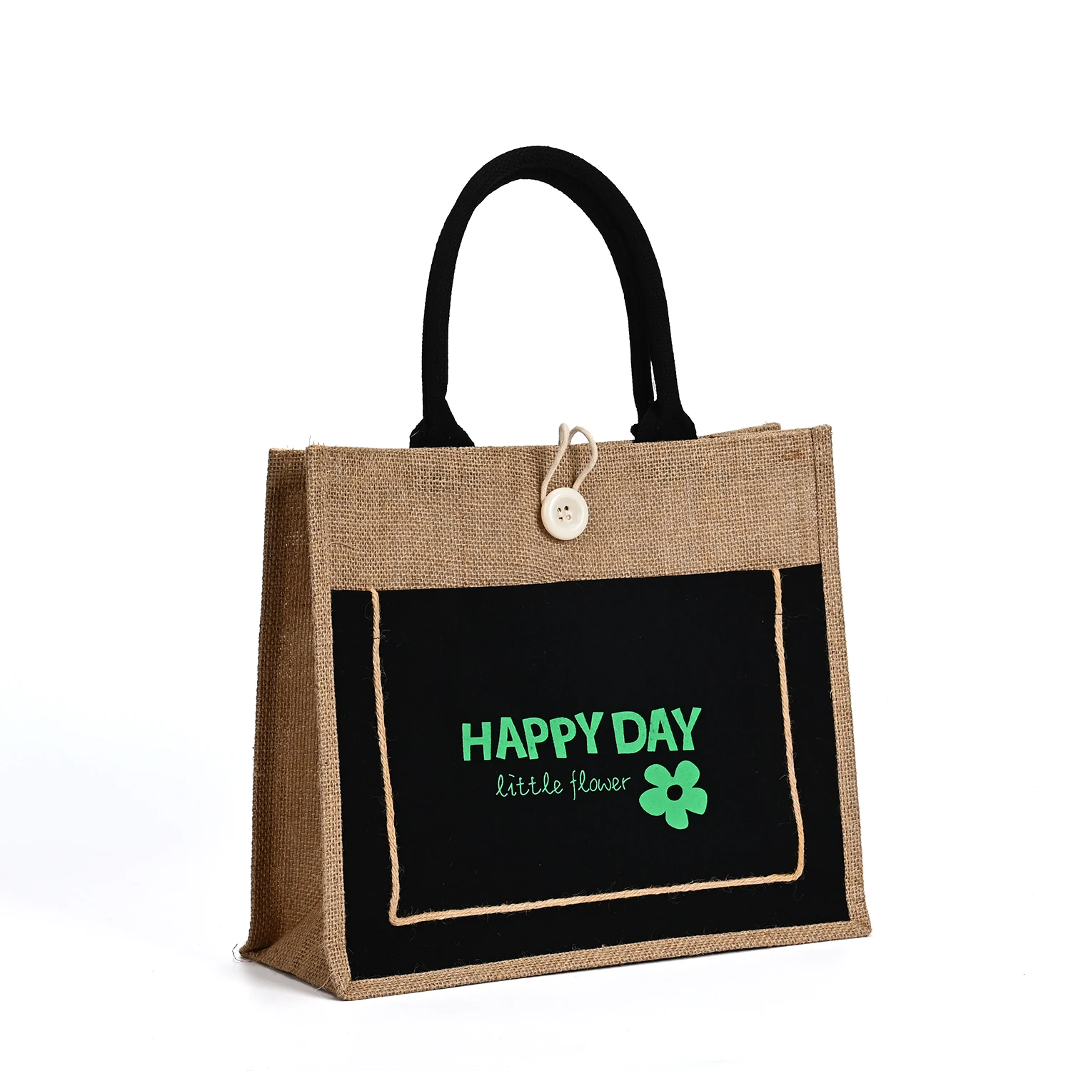 Customized Large Capacity Jute Beach Tote Bag with Rope Handle Outer Pocket Beach Travel Pouch Burlap Burlap Style details