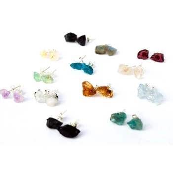Minimalist natural gemstone aquamarine stone earring customized quartz jewelry crystal stud earrings