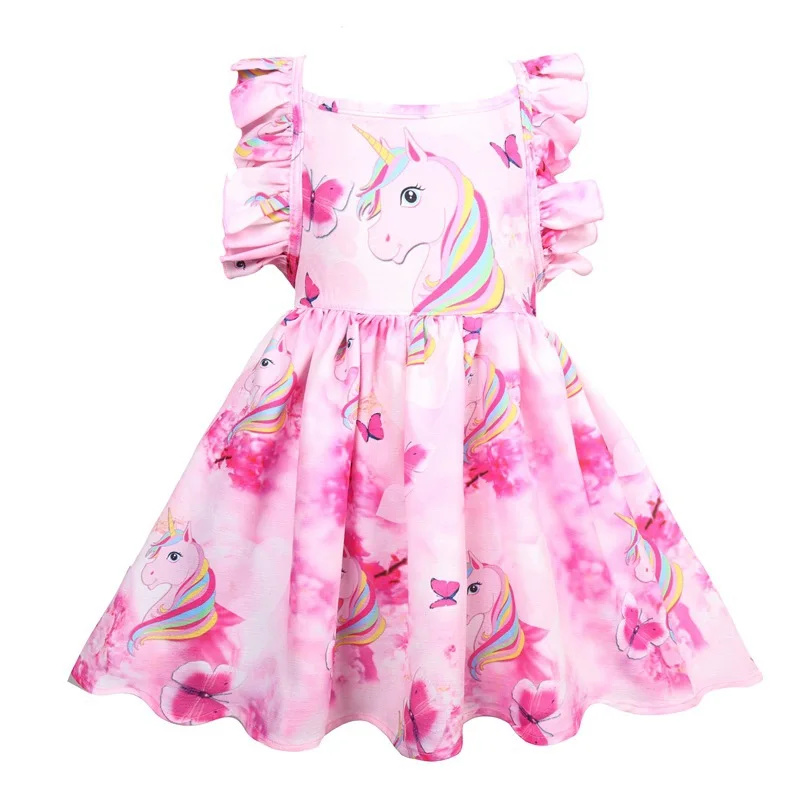 Thombase Kids Girls Princess Rainbow Sleeping Unicorn Flower Sleeveless Xmas Christmas Fashion Dress