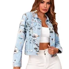 Denim Ladies Jacket Denim Edge Denim Fashion Ladies Printed Denim Jacket Women Printed Denim Jacket