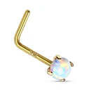 Stud Eternal Metal 14K Solid Gold L Shape Opal Nose Stud Piercing Jewelry