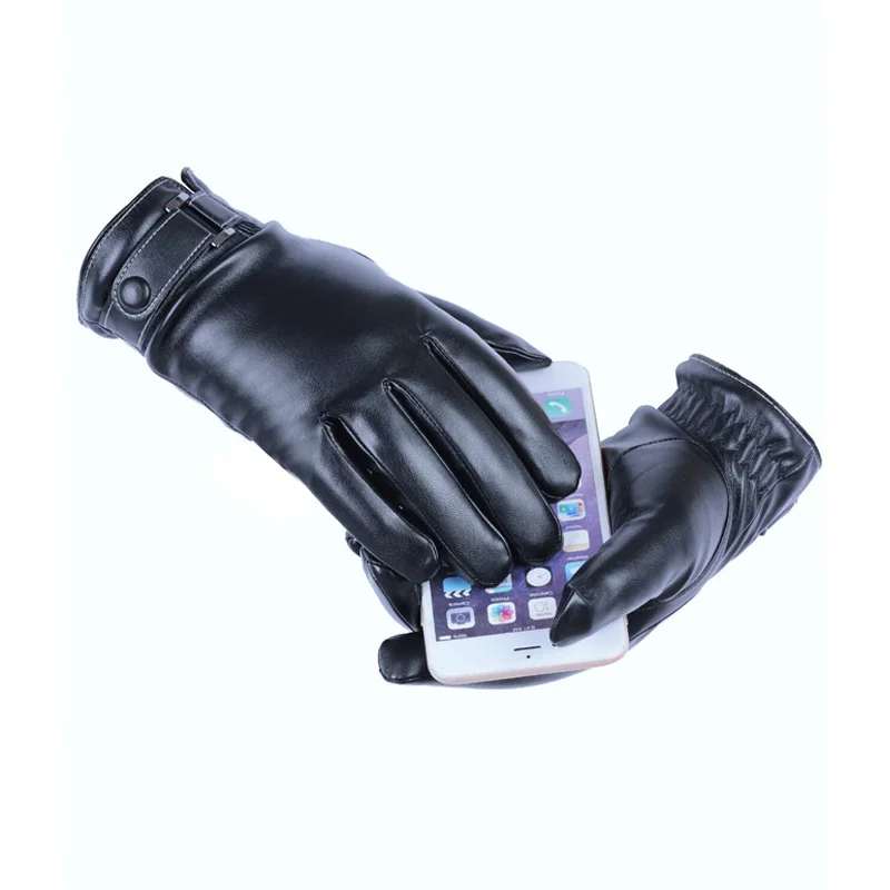 Men's Winter Polyurethane Leather Thermal and Wind-proof Touch Screen Fashion Glove Locomotive Driving