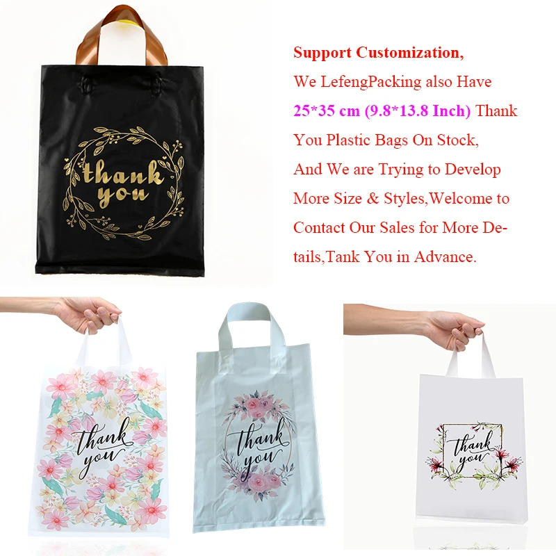Plastic Bags Factory Custom Wholesale Business Thank You Black Plastic Bags With Soft Loop Handle Thank You Shopping Bag