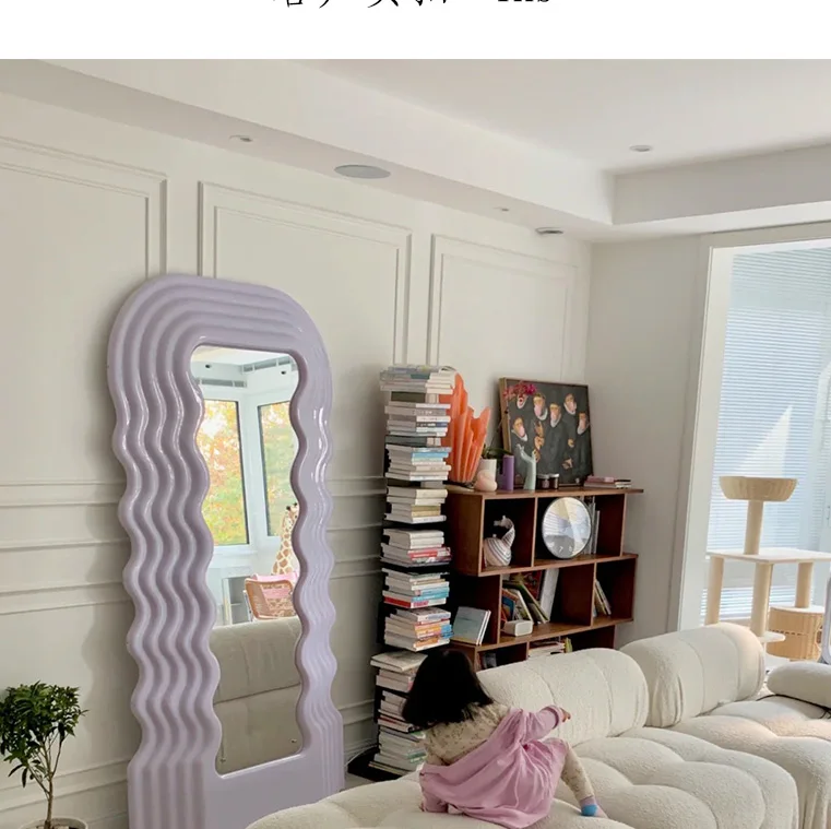 고품질 ins 인기있는 네일 살롱 장식 거울 원격 제어 웨이브 LED 바닥 거울