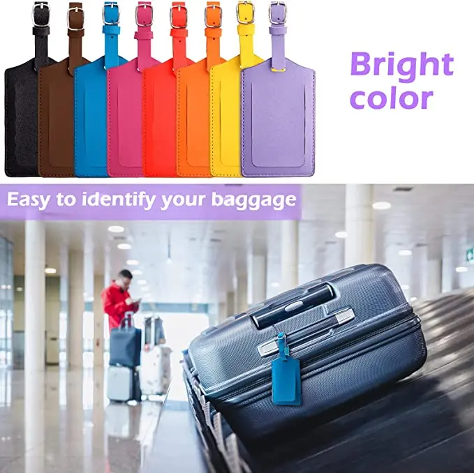 Etiqueta de bolsa de viaje de  Customized logo and design travel PU Leather Name Card Labels luggage tag for Travel Bag Suitcase