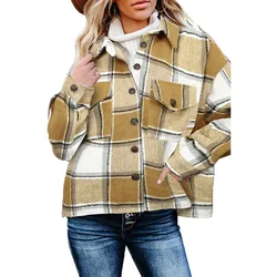 2022 Fall Winter Jacket Aztec Print Women Long Sleeve Aztec Shacket with Two Peach Pocket Button Up Flannel Coat