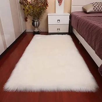 Custom 5X7 Large Soft Shag Living Room Faux Sheepskin Fur White Area Rug