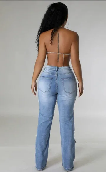 Europe US Denim Summer Women's Chain Beaded Pendant Straight-leg Jeans Streetwear Quick details