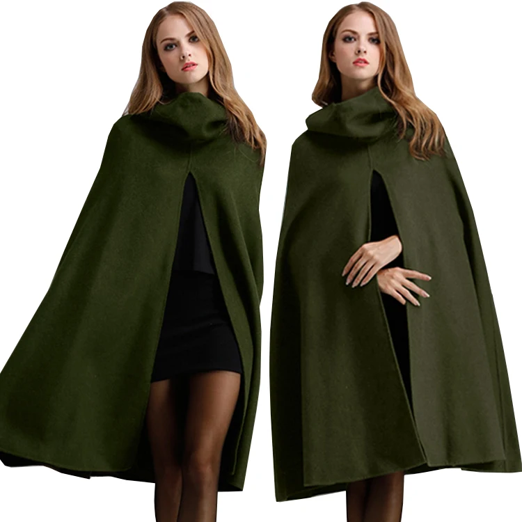 ZSBAYU Gothic Hooded Open Front Poncho Cape Coat Outwear Jacket Cloak Warm Batwing Wool Poncho Jacket Women Trench Coat