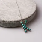Personalized Turquoise Beads Initial Necklace Antique Silver Letter Pendant Alphabet Charm Jewelry
