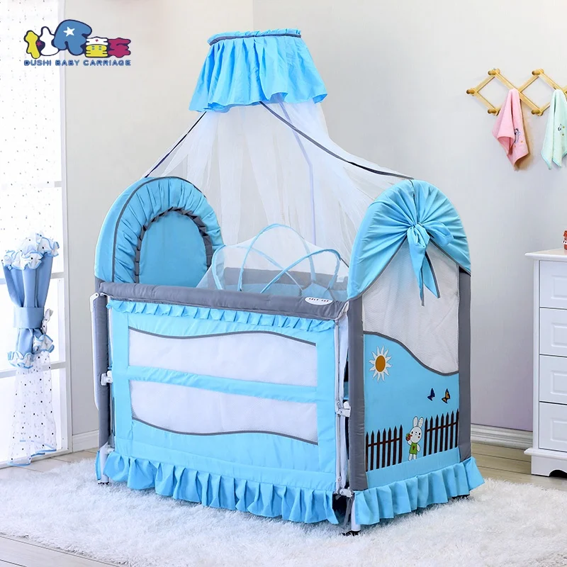 2 σε 1  Baby Bed and Baby Playpen Extendable Bed Board Mosquito net Baby Carry Cot Included