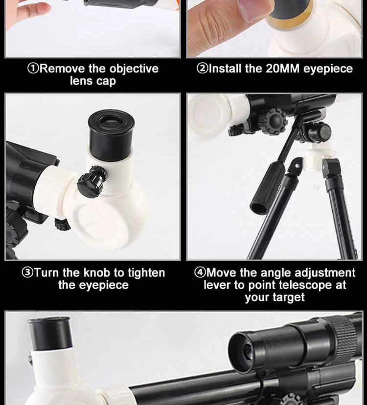 Trépied ajustable pour enfants, jouet, télescope à fort grossissement, astronomie, scientifique des enfants