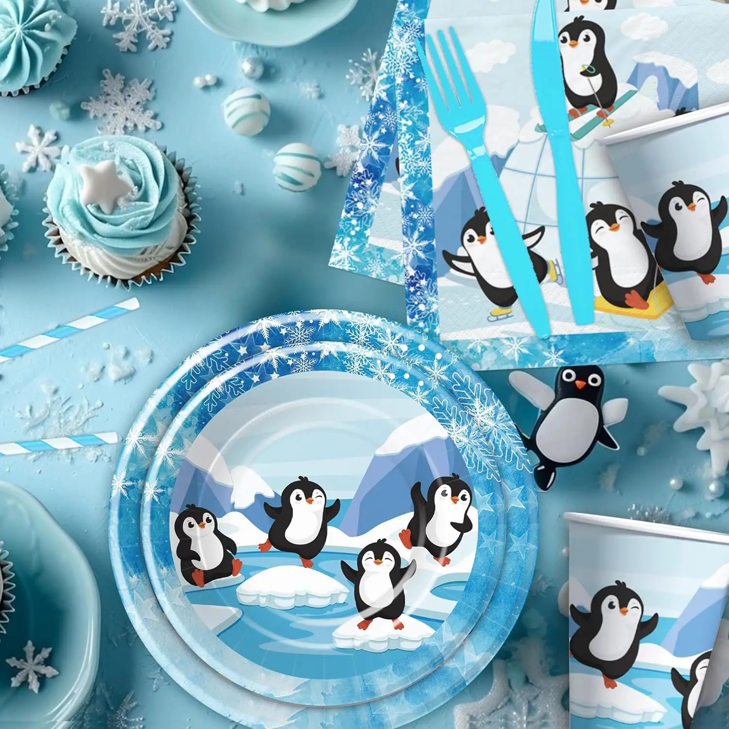 Penguin Theme Party Tableware Set Disposable Birthday Party Supplies Penguin Disposable Paper Plates And Cups