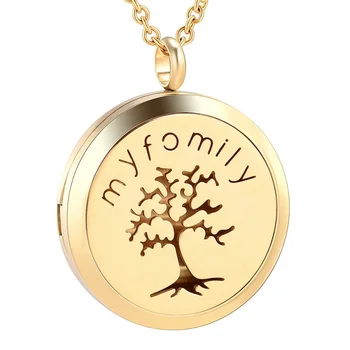 IJP0359 Tree of Life My Family Stainless Steel Aromatherapy Essential Oils Diffuser Perfume Free12 Pads Keepsake Necklace