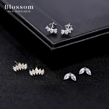 Blossom CS Jewelry Trendy High Quality Cubic Zirconia Gold Plated 925 Sterling Silver Simple Stud Earrings Women Fine Jewelry